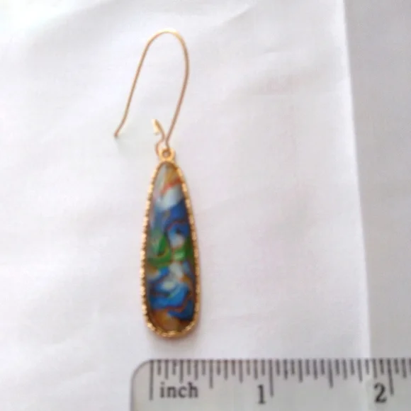 #6 New! 18k Gold Plated Marbled Stone Dangle Earrings - Picture 8 of 10